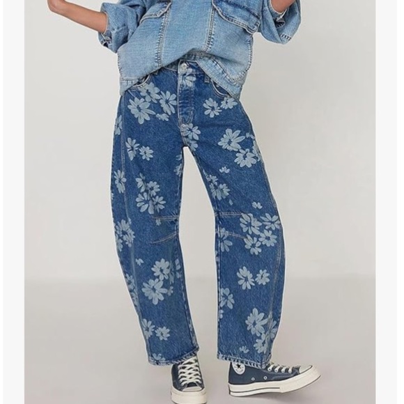 loveimgs Denim - NWT Boho Floral Printed Jeans - Dk Blue